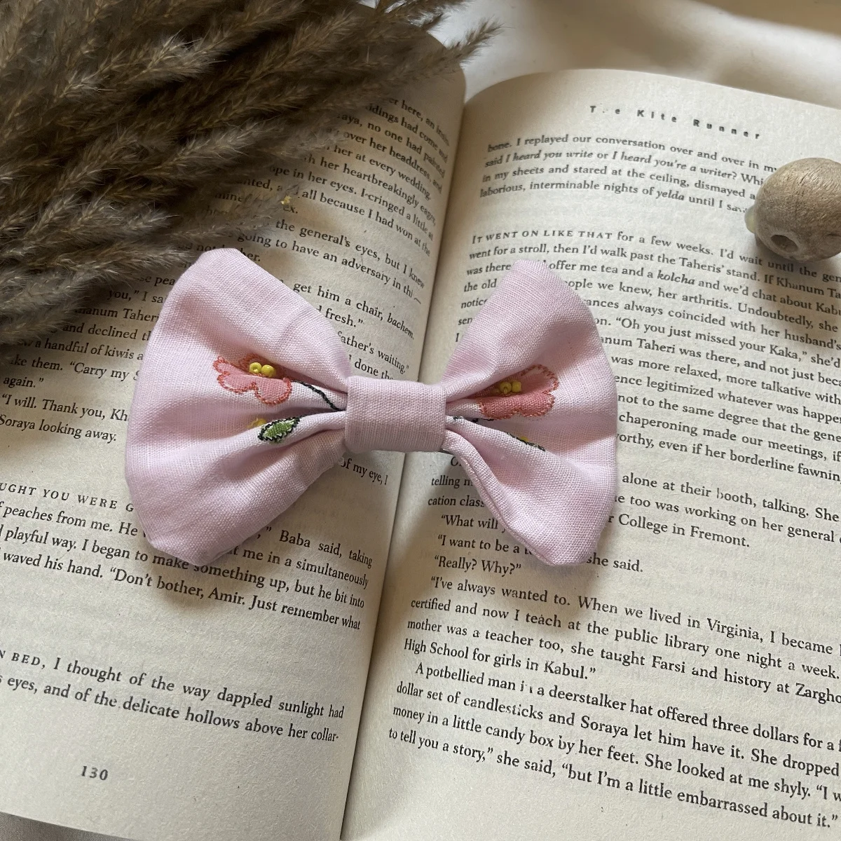 Pink Rose hand Embroidery Hair Clip